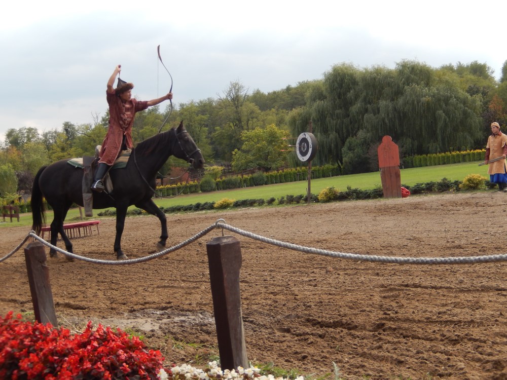 Mounted Horseman shooting arrows at target