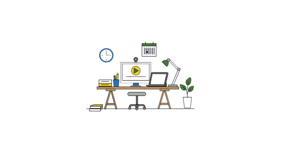 Work desk with computer lamp and stool