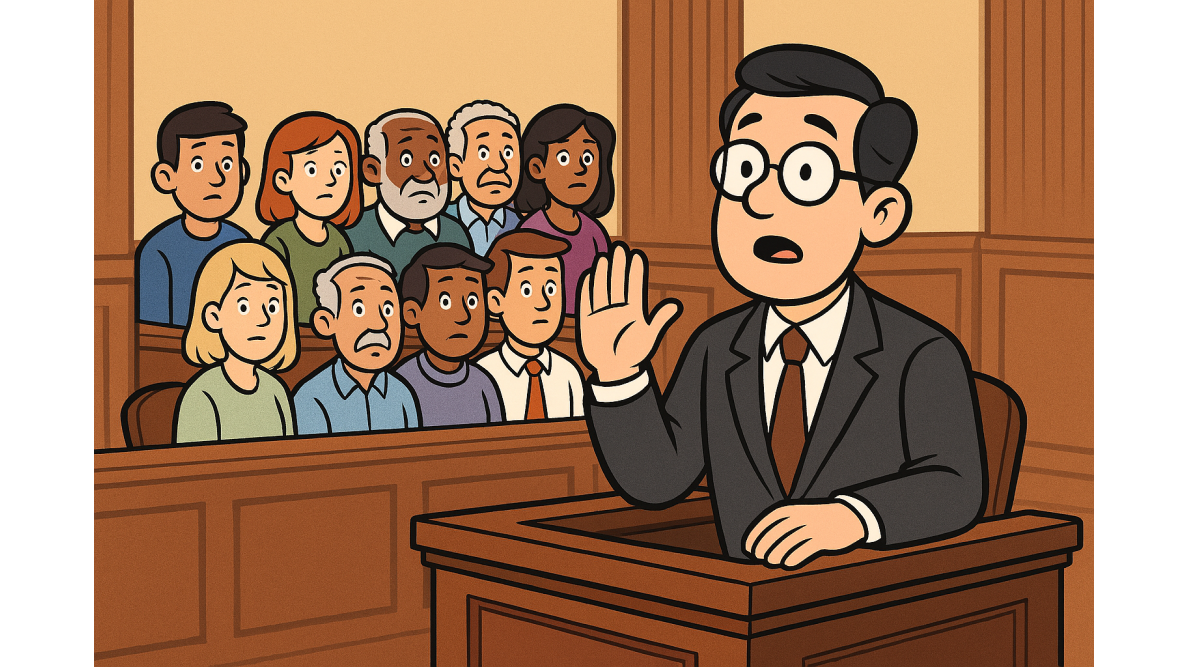 Lawyer taking an oath to be a witness in front of a jury
