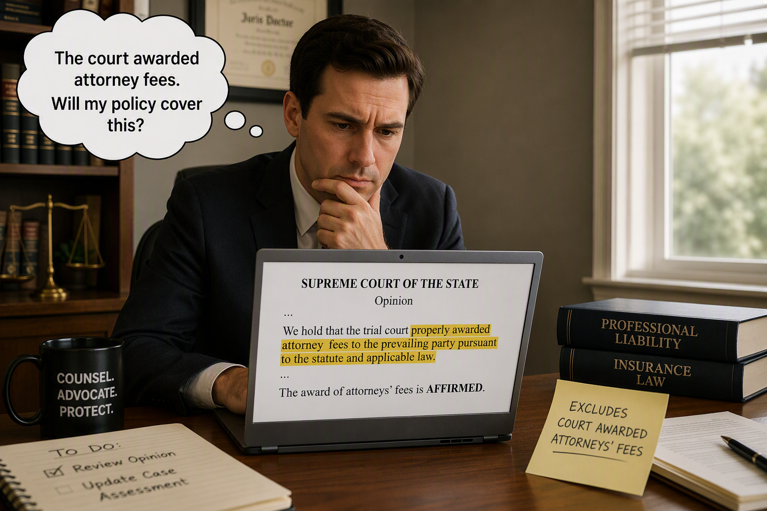 Attorney Discovering Court awarded Attorneys Fees excluded from LPL Coverage