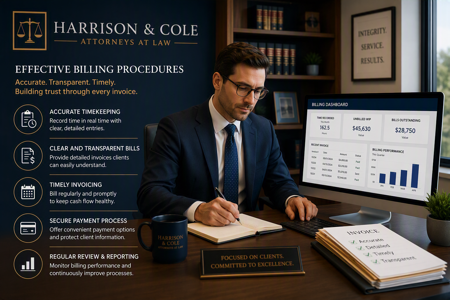 Harrison & Cole Attorneys at Law Learn how proper billing practices help law firms avoid fee disputes, reduce malpractice risks, improve client relationships, and minimize the need to sue clients for unpaid legal fees.
