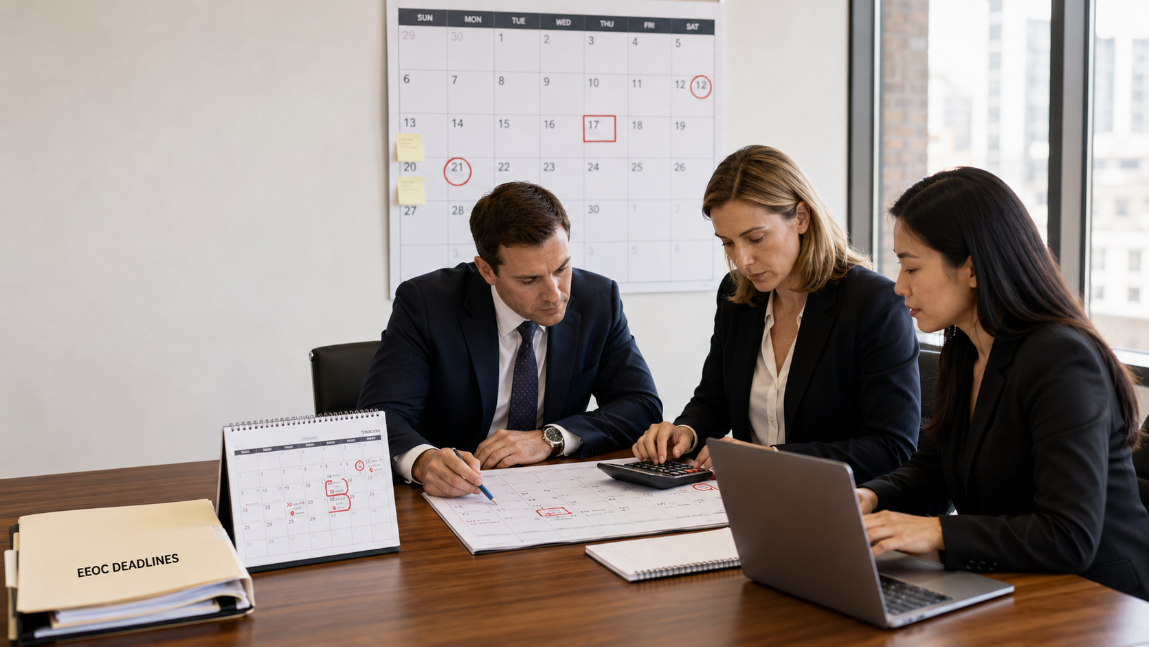 Attorneys at law firm calculating EEOC filing deadlines