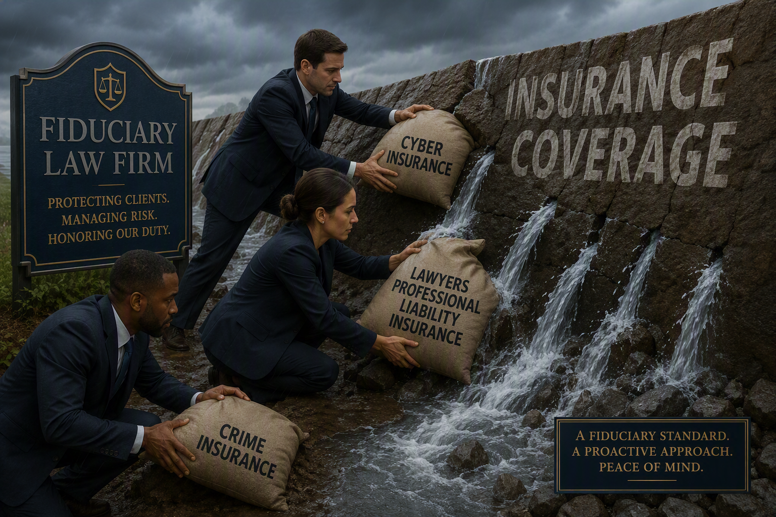 Law Firm staff plugging leaking insurance coverage dike with LPL, Cyber & Crime Insurance