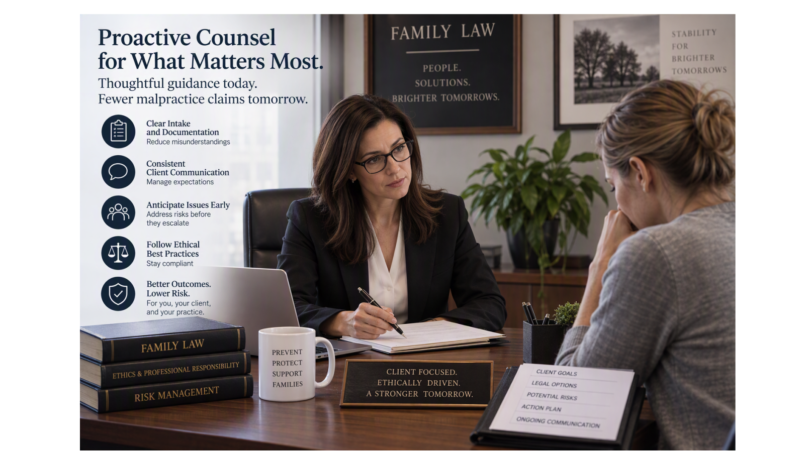 Attorney reviews case with client • Establish communication expectations during intake. • Explain anticipated response times. • Provide regular status updates, even when no significant developments have occurred. • Document all substantive conversations and advice. • Confirm important discussions in writing.
