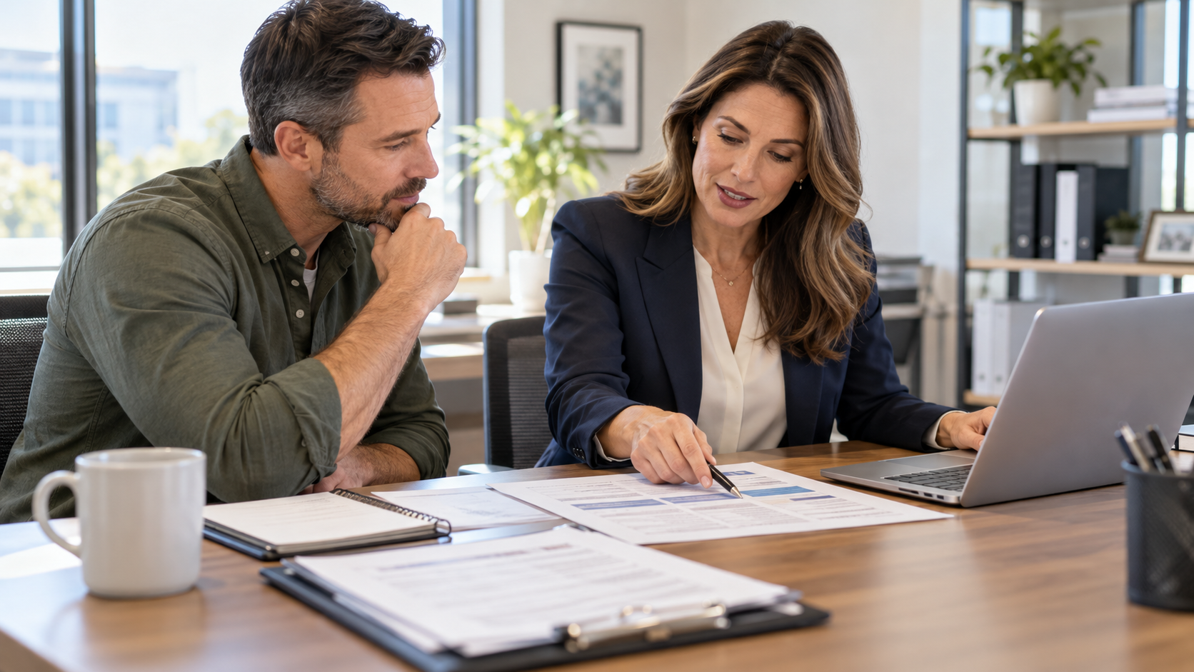 Insurance agent reviewing insurance needs with insured